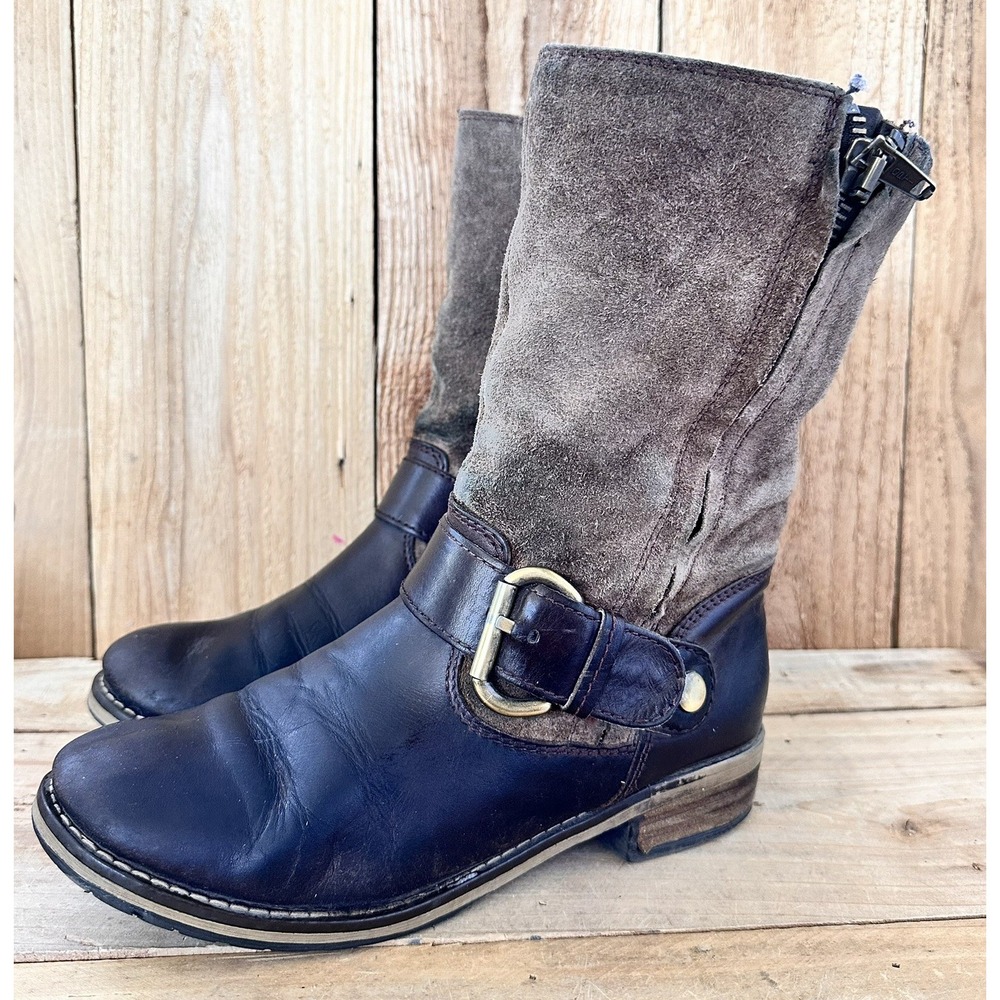 Clarks Suede Grunge Boots Brown Mid Calf Majorca Isle BOHO Size 6 Women's
